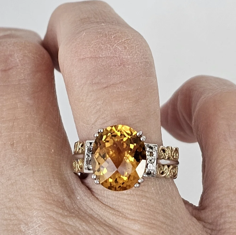 Natural Citrine Gems En Vogue Ring Palladium Sterling Silver 24k Gold - Picture 8 of 10